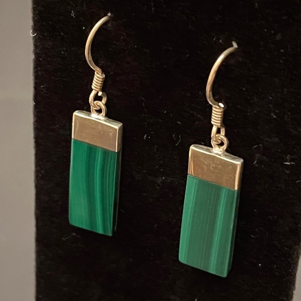 Rectangular Malachite And Sterling Silver Drop Ea… - image 3